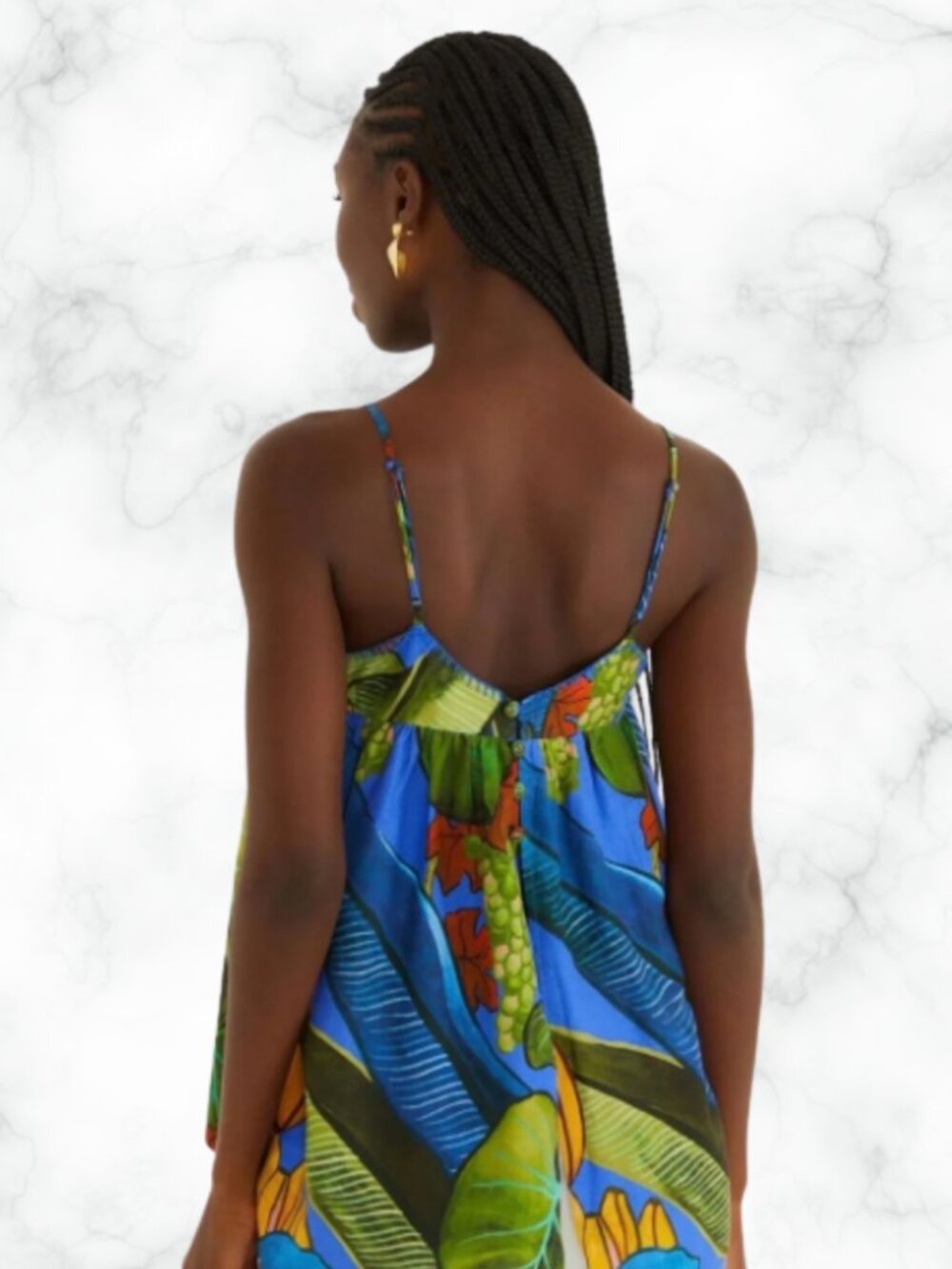 NWT FARM RIO Banana Grapes Tropical Print Linen Cami Top Blue M - Picture 4 of 13
